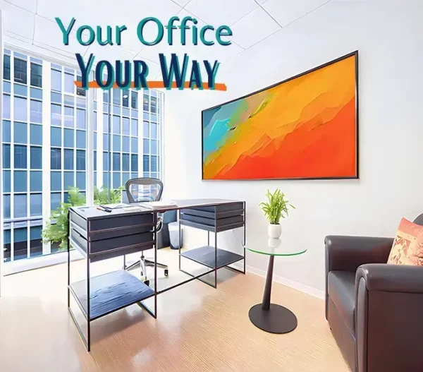 office large window with modern furniture