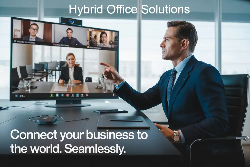 Hybrid Office solution image of Lawyer or entrepreneur interacting with virtual office